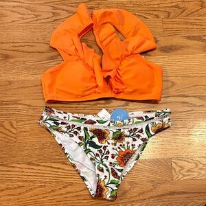 Cupshe Vibrant Orange Top with Floral Bottom Bikini